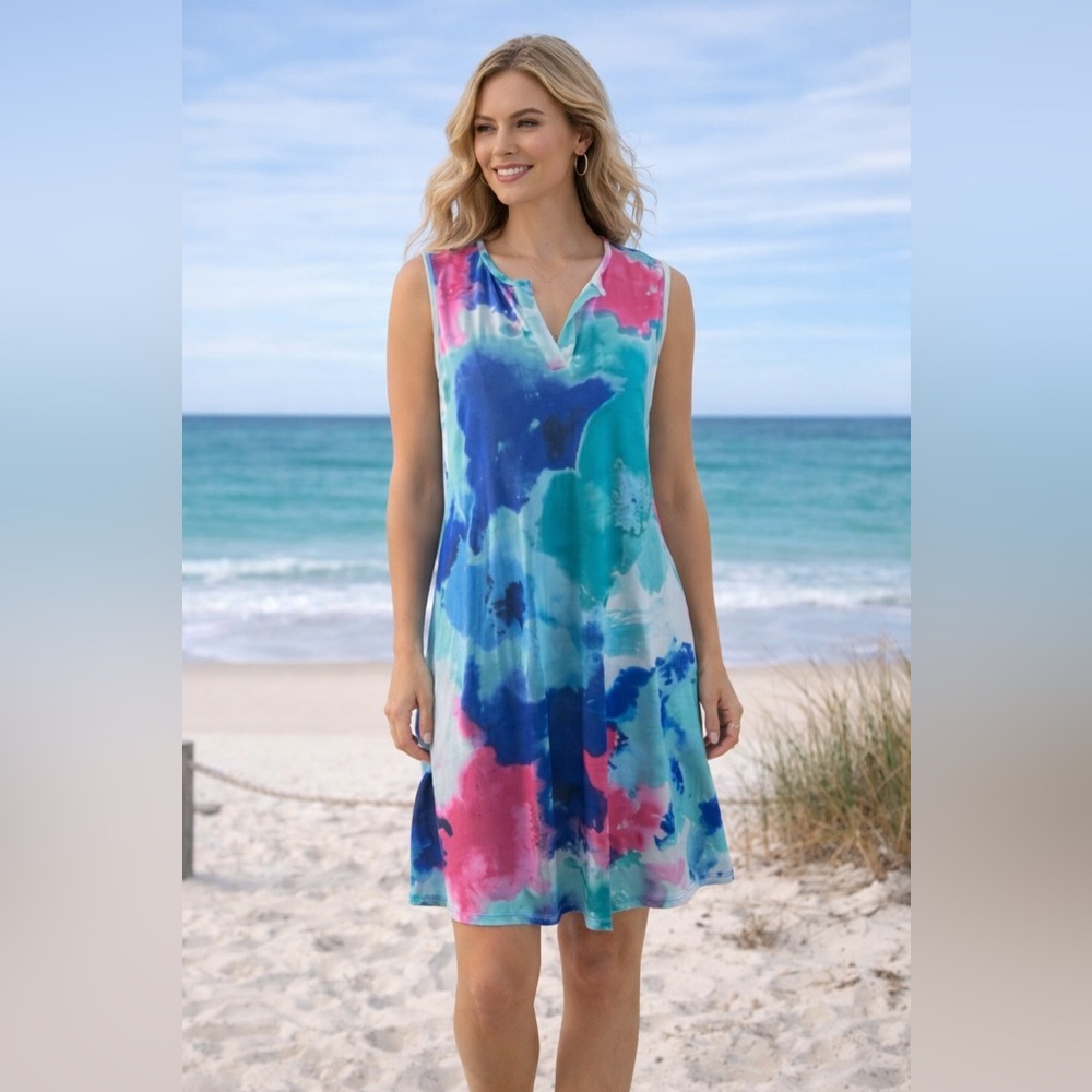 Chico’s Multicolor Sleeveless Dress Size 0 S Beach Vacation Flowing Colorful